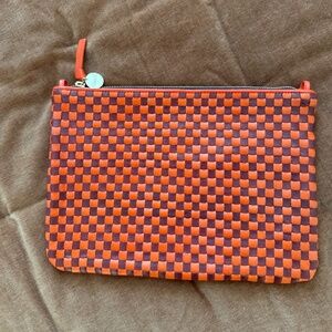 Clare V Flat Clutch with Tabs - Bright Poppy & Bordeaux Woven Checker